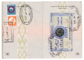 Passport with Egyptian visas and stamps