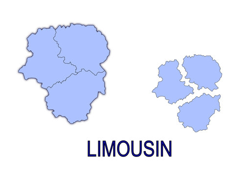 carte r&eacute;gion limousin France d&eacute;partements contour