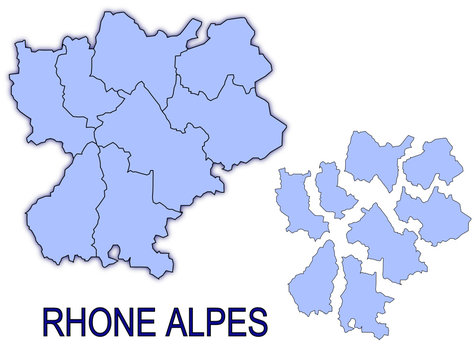 carte région rhone alpes France départements contour