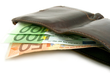 Banknotes euro in leather brown purse