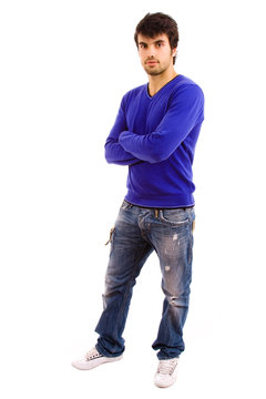 Full body of young casual men on a white background