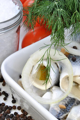 Rollmops mit Zwiebeln und Tomaten