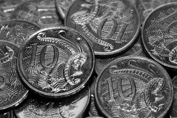 Small Change. Australian 10 cent pieces. Australian Currency.