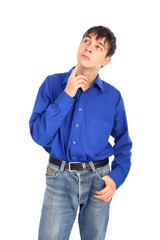 pensive teenager isolated on the white