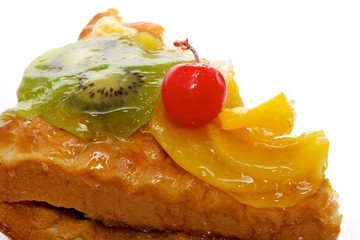 piece of delicious cake isolated on white b