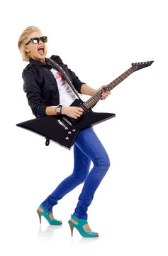 screaming girl playing guitar