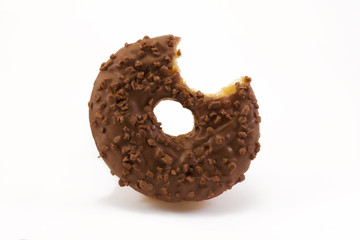 chocolate doughnut with bite taken