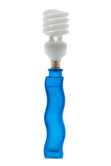 blue shaped waterglass with white energy saving lamp