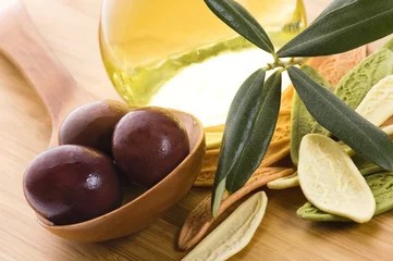 Foto op Plexiglas pasta, black olives, oil with fresh branch. food ingredients © joanna wnuk