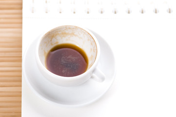 no concept. blank page, empty cup of coffee