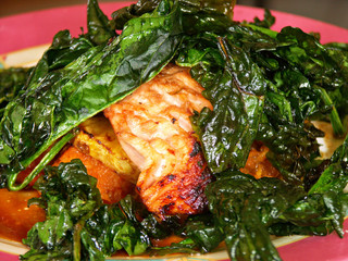 Braised Salmon with Spinach