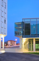 Obraz premium Details of modern buildings in Brescia at dusk