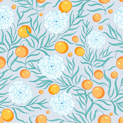 Pattern tangerines and flowers