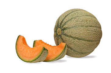 melon and two segments isolated on white background