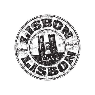 Lisbon black grunge rubber stamp