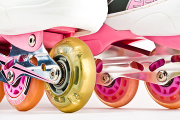 Roller blades close up on a white background