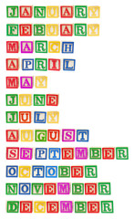 Months Formed by Alphabet Blocks
