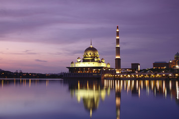 Putrajaya Mosque at dusk, located in Putrajaya Malaysia.
