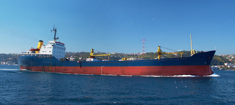 A cargo ship in the Bosphorus