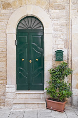 Fototapeta na wymiar Zielone drewniane drzwi przednie.