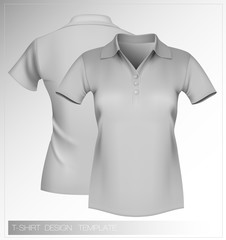 Vector illustration. Women's polo shirt template.