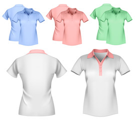 Woman color and white polo shirt design template.