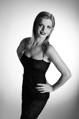 Fototapeta premium b/w Portrait of sexy fashion woman with red lips