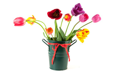 Vase with colorful tulips