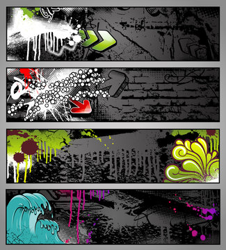 Fototapeta set of four graffiti style grungy urban banners