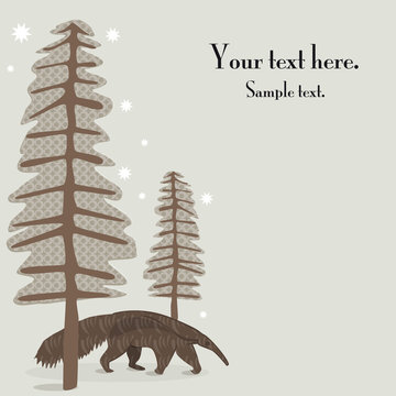 Carte avec vecteurs de sapins et de tamanoir