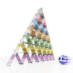 Schuldenkrise Griechenland - Kartenhaus aus Geldscheinen