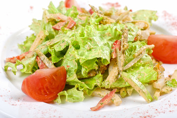 Salad of squid with roast chiken