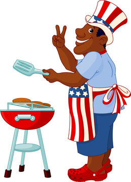 man grilling barbecue american flag clip art preview