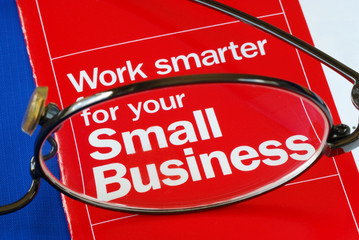 Focus on banking with Small Business isolated on blue