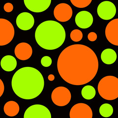 Orange and Yellow Polka Dots on Black Seamless Background