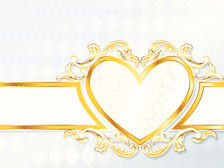 Horizontal rococo wedding banner with heart emblem