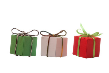 Three colourful present boxes