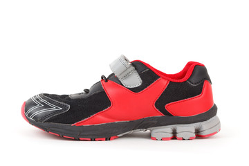Sports shoes, black and red colors on white. Isolated.