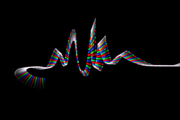 Colorful LED track, in form of waves on black background.