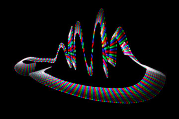 Multi-coloured wavy trace of light-emitting diode on black