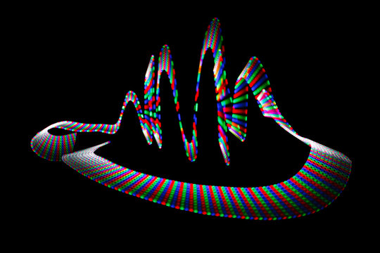 Multi-coloured wavy trace of light-emitting diode on black