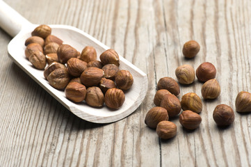 Hazelnuts In A Wooden Scoop