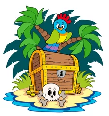 Stickers pour porte Pirates Île aux pirates avec coffre au trésor