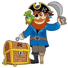 Deurstickers Piraten Piraat met oude schatkist