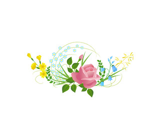 rose with field flowers