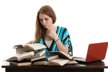 Female student prepare for examination