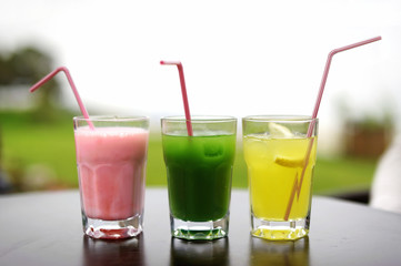 Three fresh tropical juices