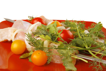 fresh chicken kebabs on plate