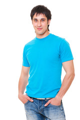 smiley guy in blue t-shirt