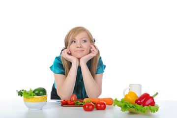 beautiful woman preparing vegetables